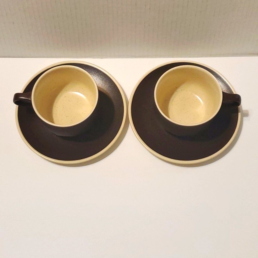 Vtg Mikasa 70's Indian Feast Bark Brown Coffee Mugs Tea Cups and Saucers Set - Picture 2 of 7
